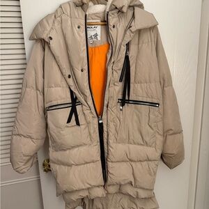 OLAY Beige Puffer Jacket with Orange Lining